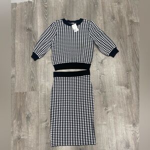 Black and White Houndstooth Sweater and Skirt Set